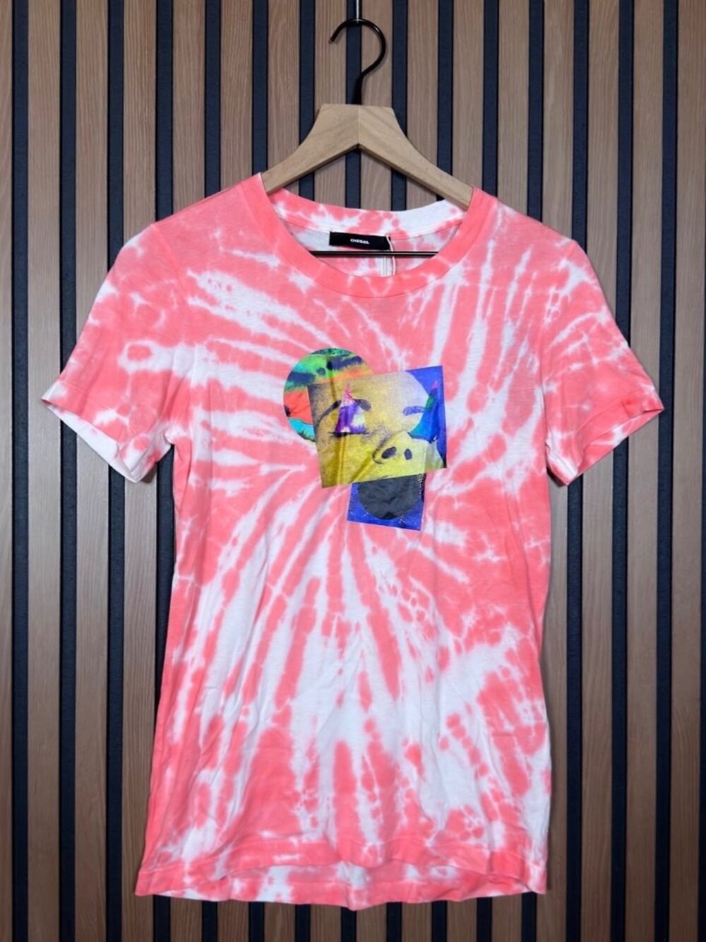 New Diesel T Shirt 38 Womens PinK Tie Dye Michael Jackson Short Sleeve Graphic T